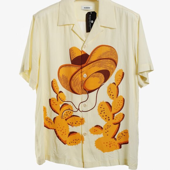 Sandro 2022 Yellow Cactus Graphic Printed Shirt - Picture 1 of 10
